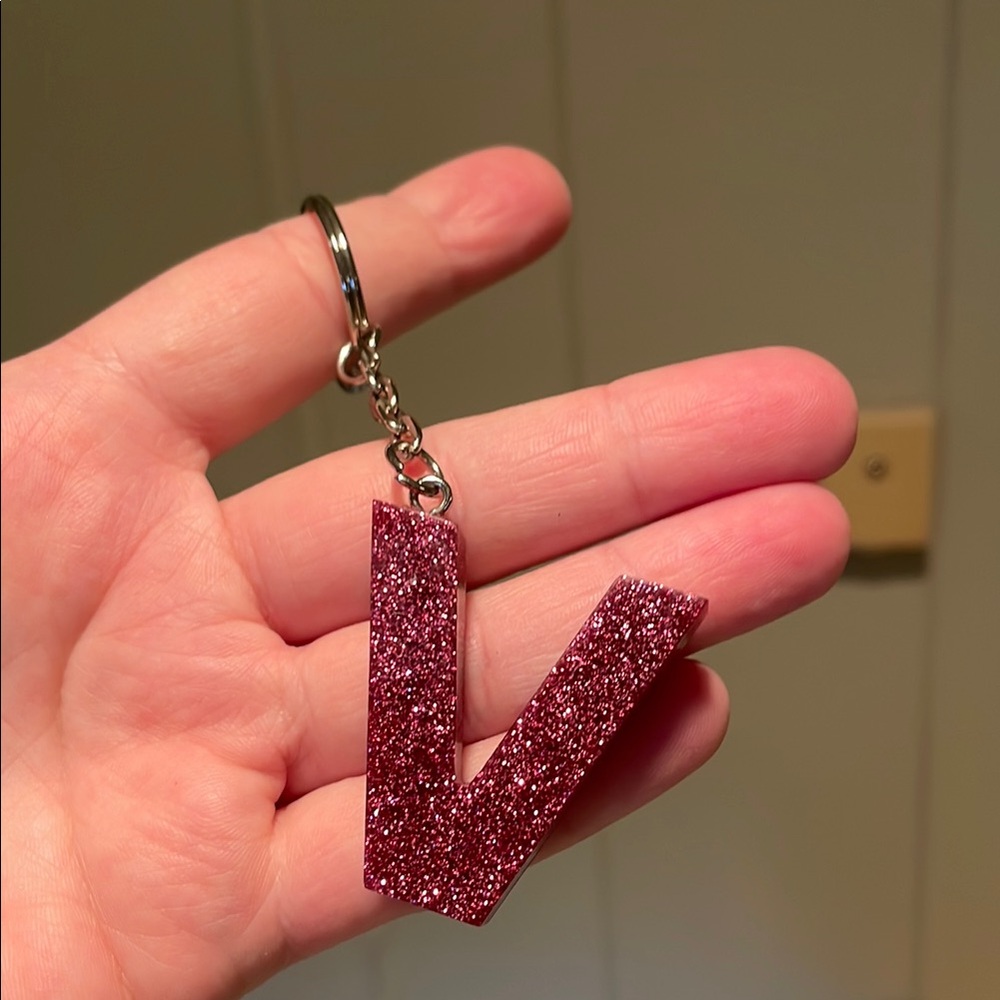 Glittery Pink V Keychain